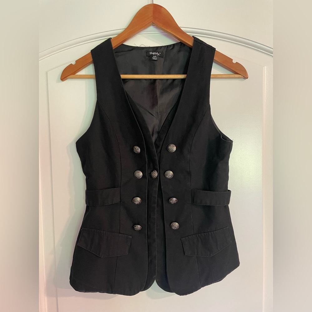 Rhapsody Black V-Neck Double-Breasted Cotton Vest